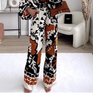 Zara Blogger Favorite Multi Color Wide Leg Trouser Pants Size M